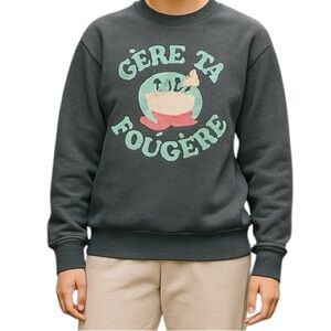 Graphic gray crewneck sweatshirt, Medium, “Gère ta Fougère” Funny Streetwear